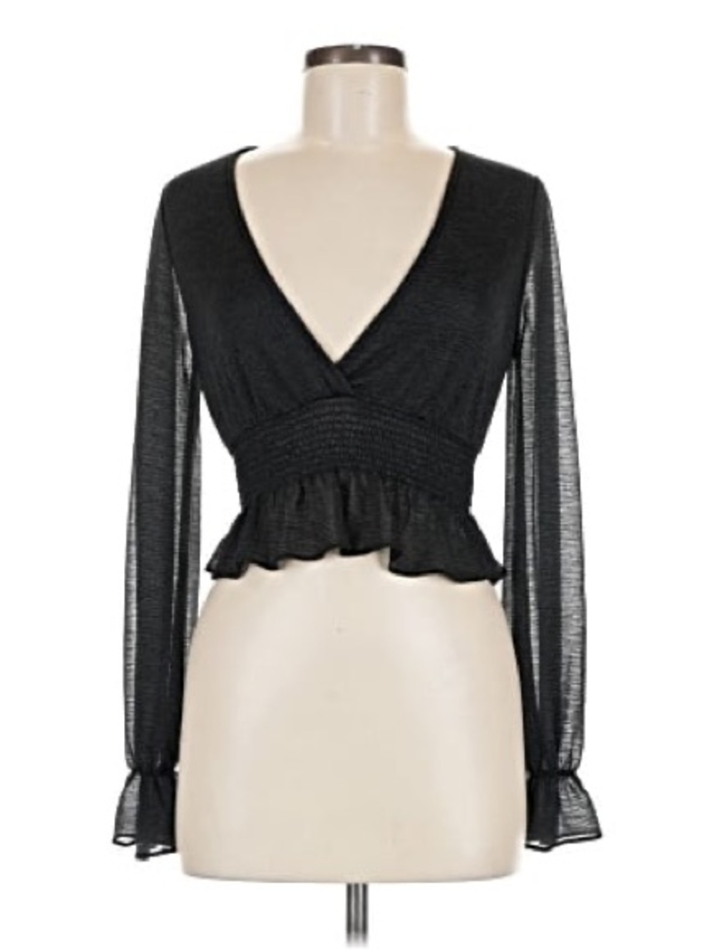 Black V-Neck Long-Sleeve Top